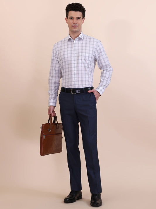 White & Grey Checked Regular Fit Formal Shirt | Greenfibre