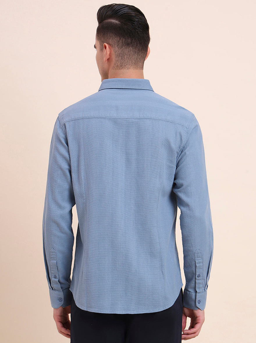 Steel Blue Solid Slim Fit Casual Shirt | Greenfibre
