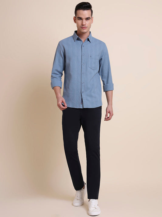 Steel Blue Solid Slim Fit Casual Shirt | Greenfibre