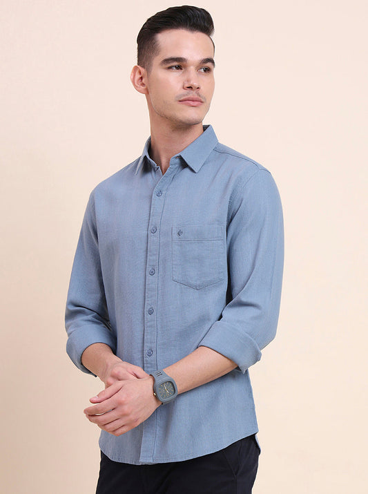Steel Blue Solid Slim Fit Casual Shirt | Greenfibre