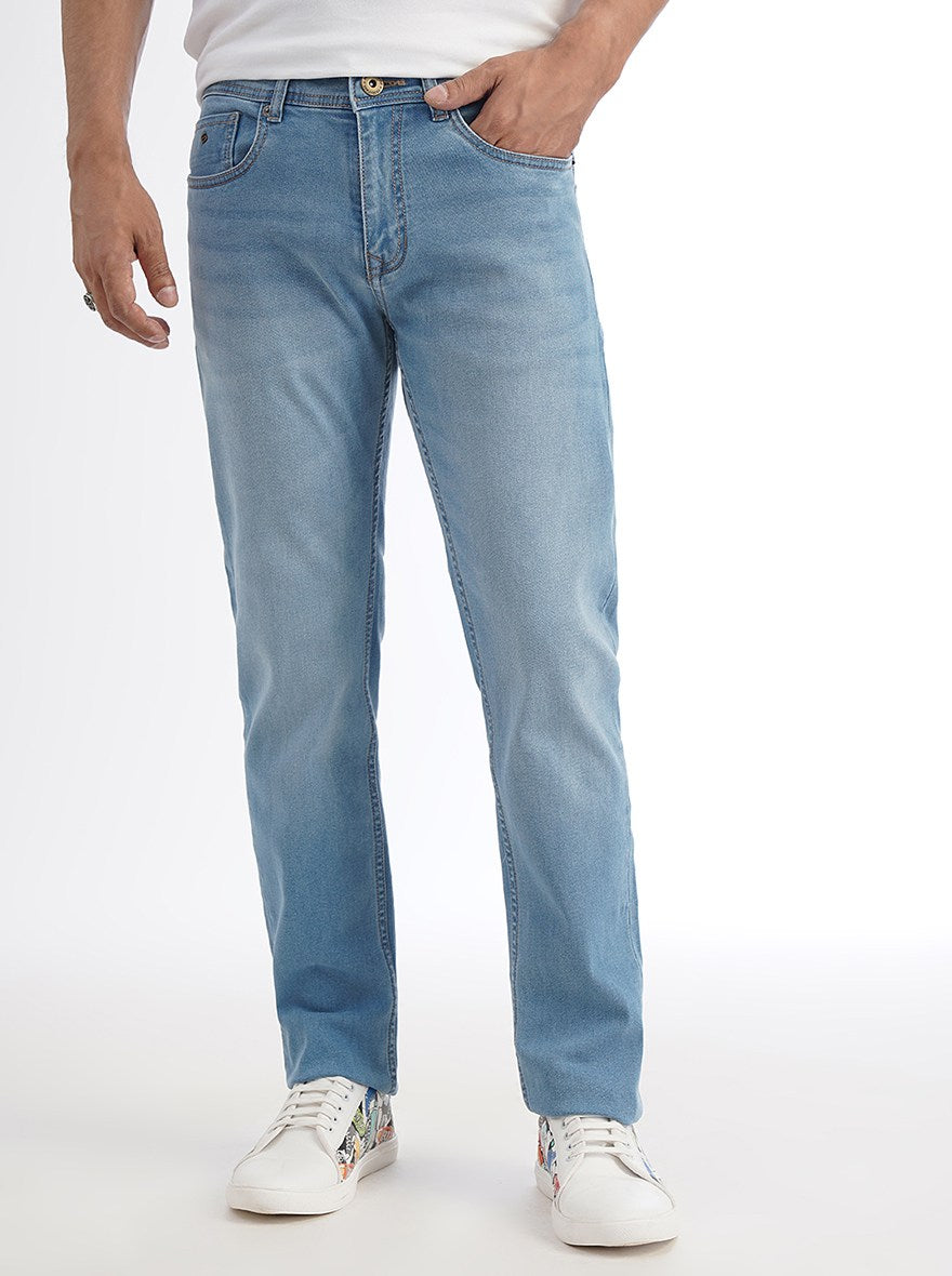 Light Blue Washed Straight Fit Jeans | Greenfibre