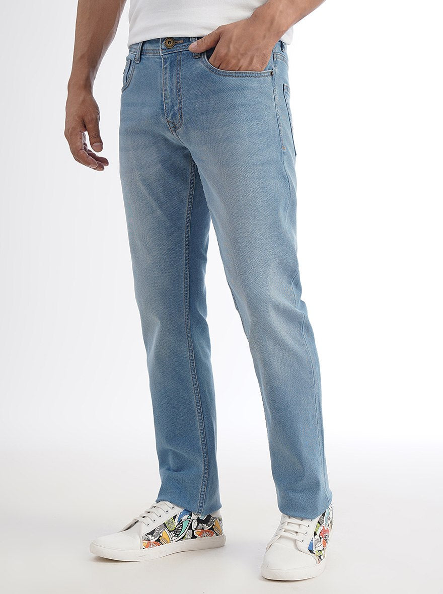 Light Blue Washed Straight Fit Jeans | Greenfibre