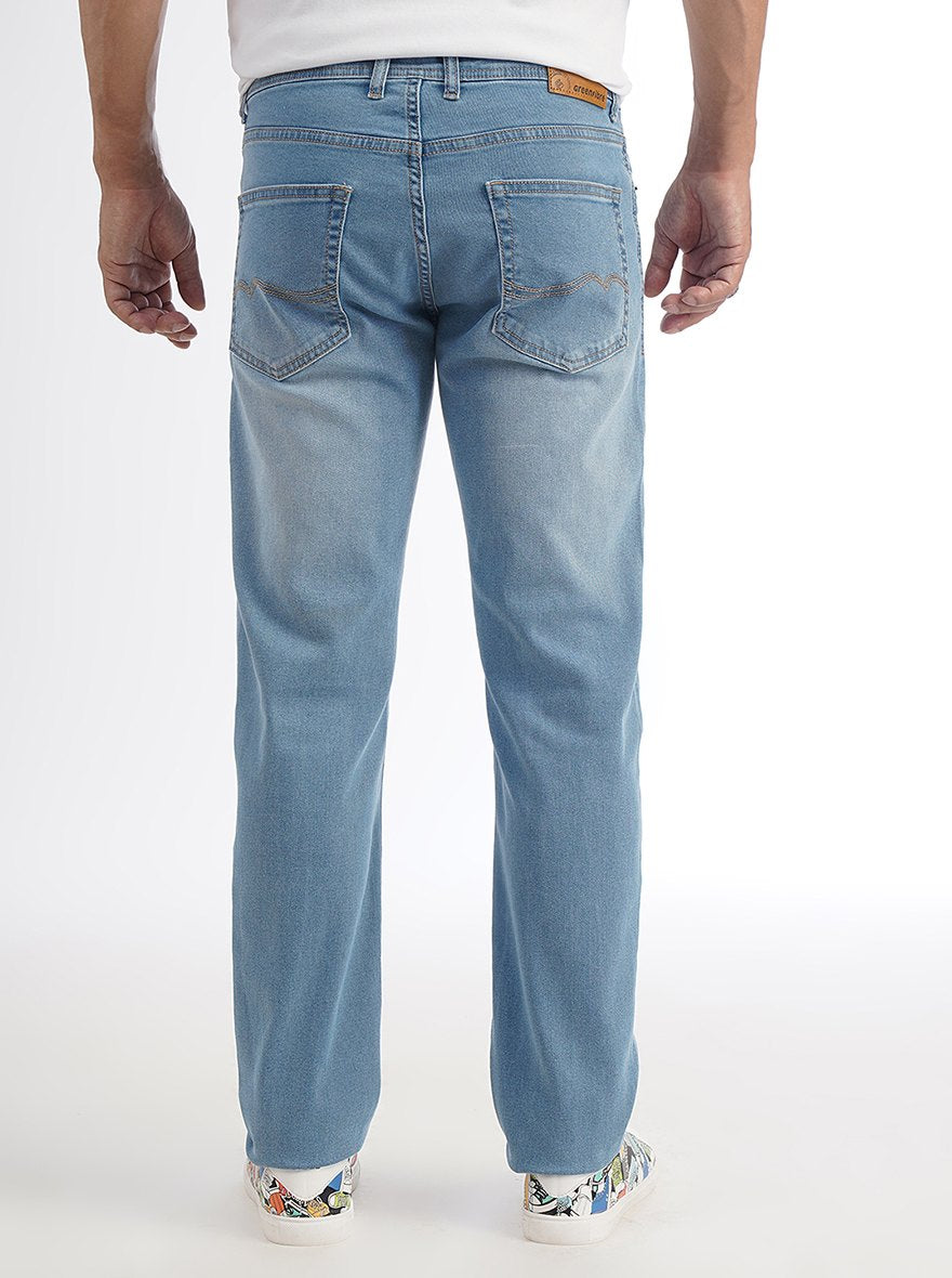 Light Blue Washed Straight Fit Jeans | Greenfibre