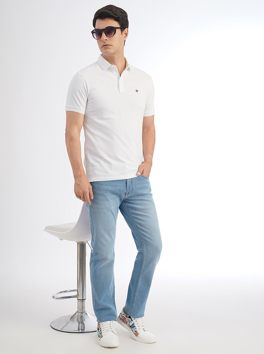 Light Blue Washed Straight Fit Jeans | Greenfibre