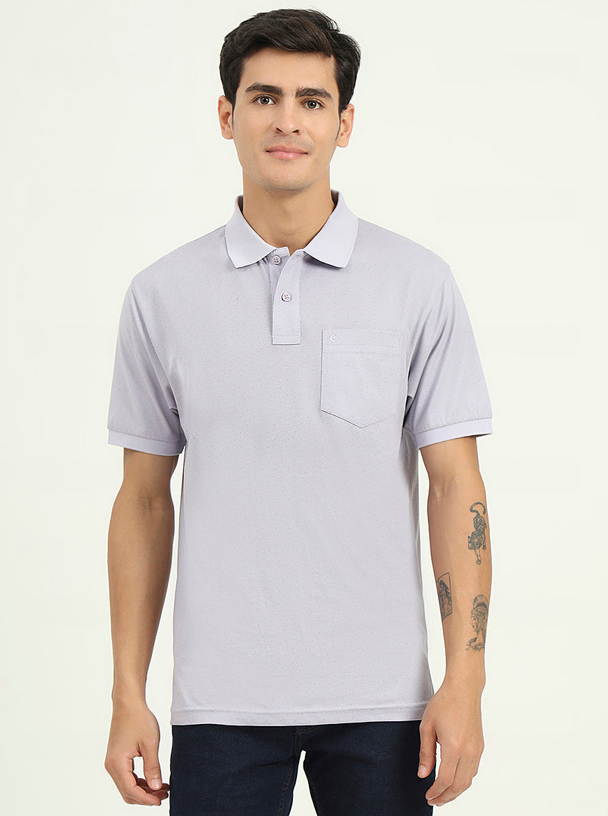 Heather Grey Printed Regular Fit Polo T-Shirt | Greenfibre