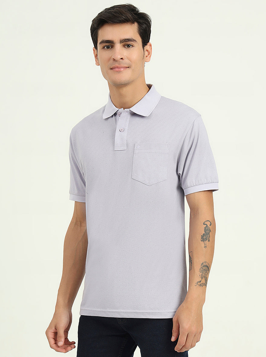 Heather Grey Printed Regular Fit Polo T-Shirt | Greenfibre