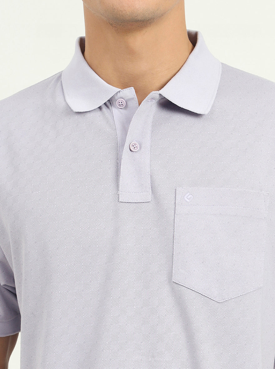 Heather Grey Printed Regular Fit Polo T-Shirt | Greenfibre