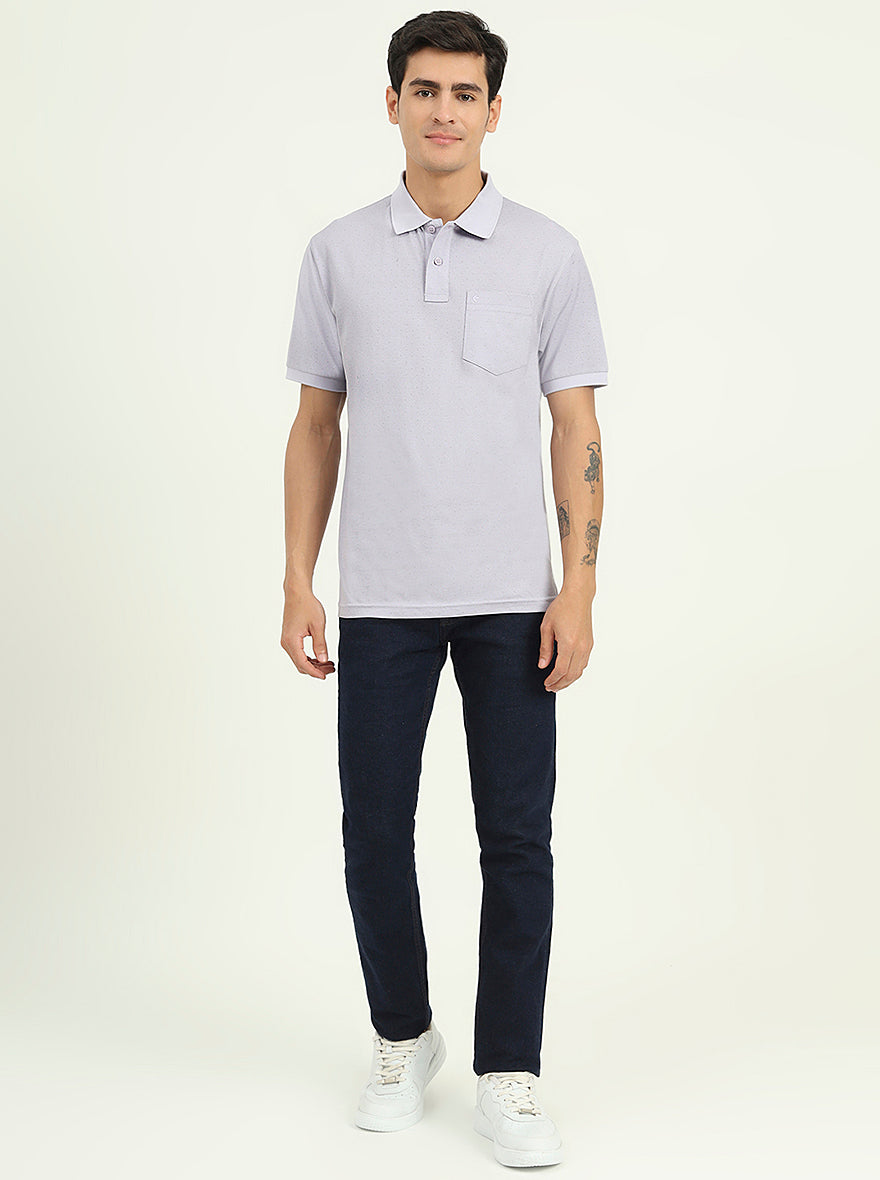 Heather Grey Printed Regular Fit Polo T-Shirt | Greenfibre