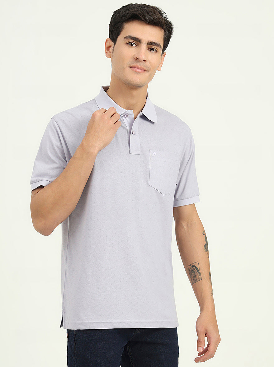 Heather Grey Printed Regular Fit Polo T-Shirt | Greenfibre