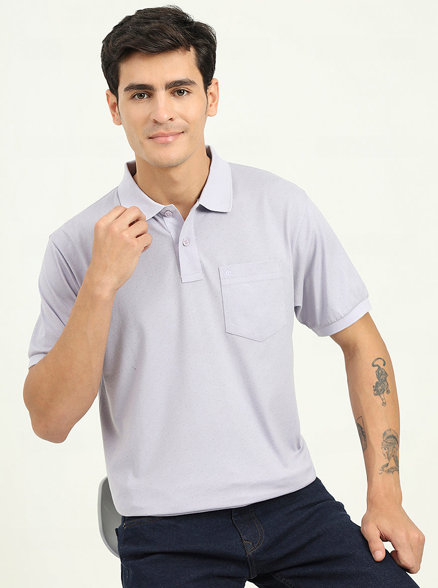 Heather Grey Printed Regular Fit Polo T-Shirt | Greenfibre