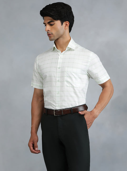 Light Green Checked Regular Fit Formal Shirt | Greenfibre