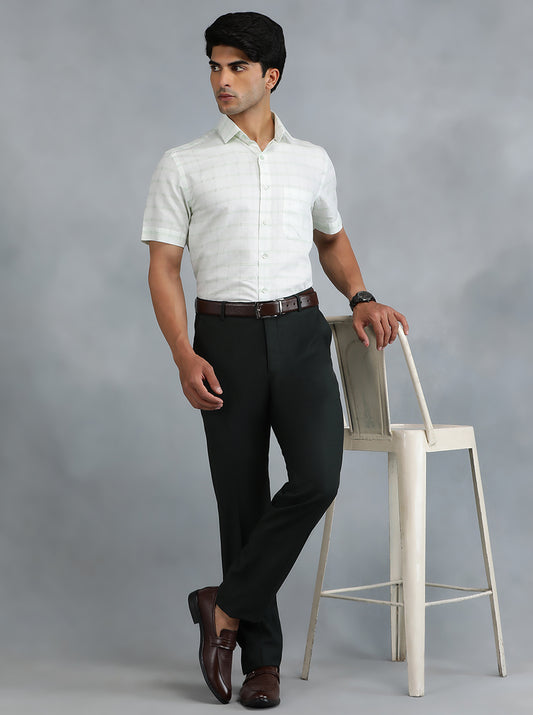Light Green Checked Regular Fit Formal Shirt | Greenfibre
