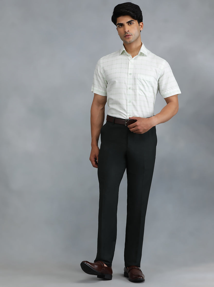 Light Green Checked Regular Fit Formal Shirt | Greenfibre