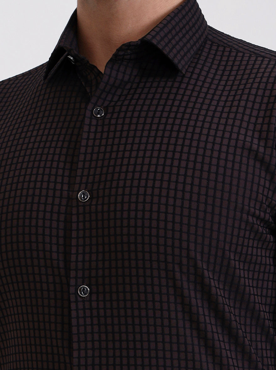 Brown Checked Slim Fit Party Wear Shirt | Greenfibre