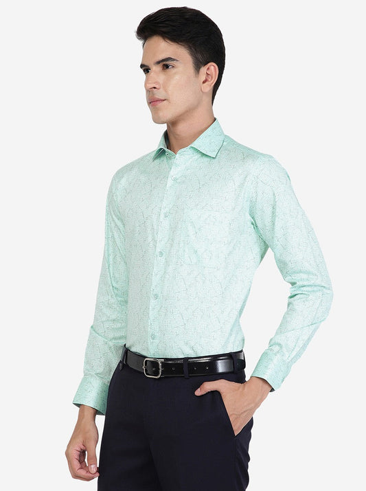 Sky Blue Printed Slim Fit Formal Shirt | Greenfibre