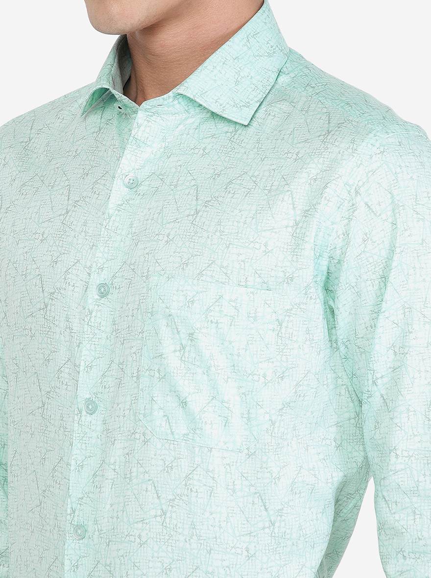 Sky Blue Printed Slim Fit Formal Shirt | Greenfibre