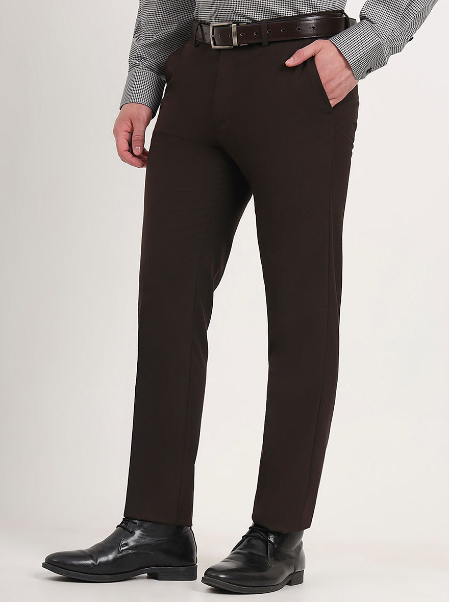 Brown Solid Slim Fit Formal Trouser | Greenfibre