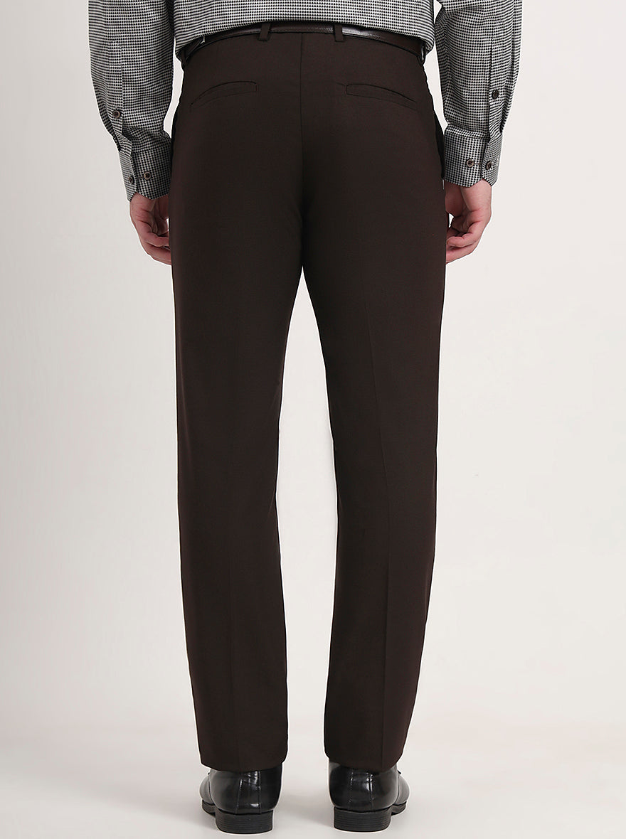 Brown Solid Slim Fit Formal Trouser | Greenfibre
