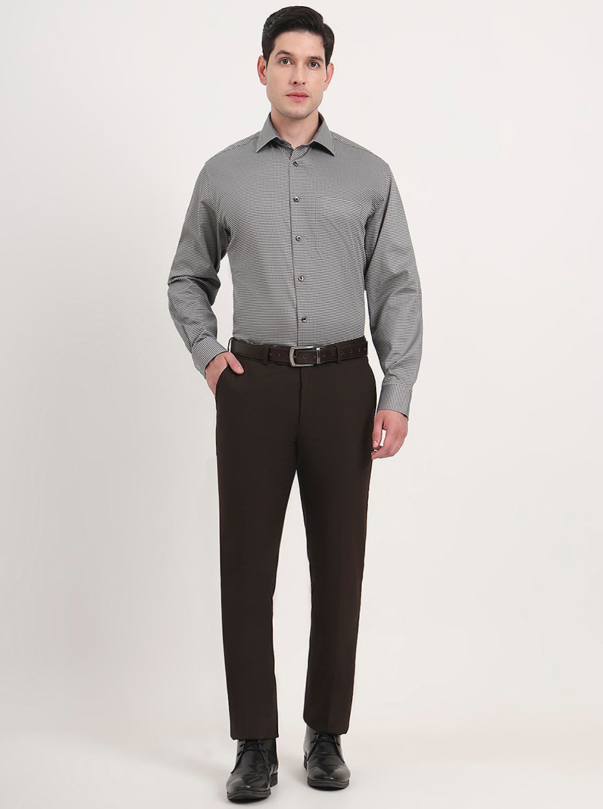 Brown Solid Slim Fit Formal Trouser | Greenfibre