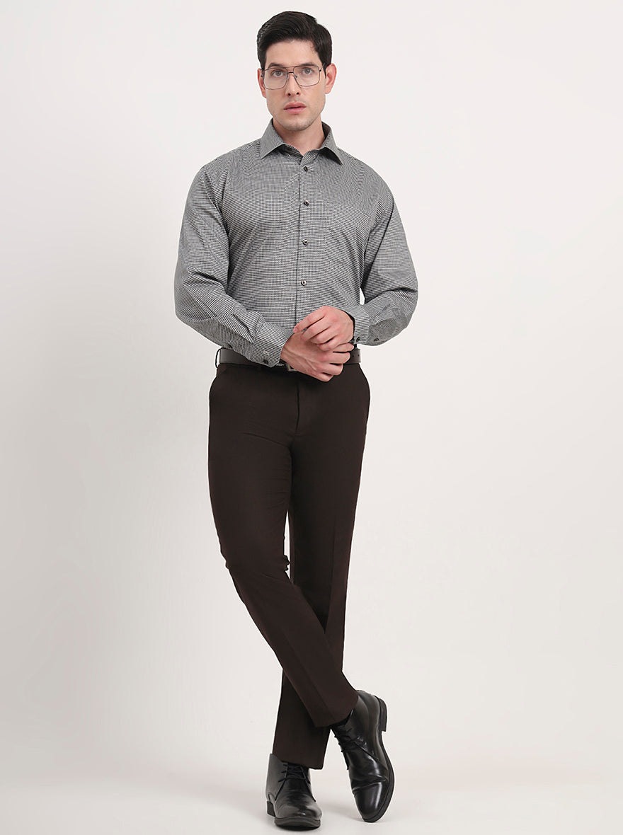 Brown Solid Slim Fit Formal Trouser | Greenfibre