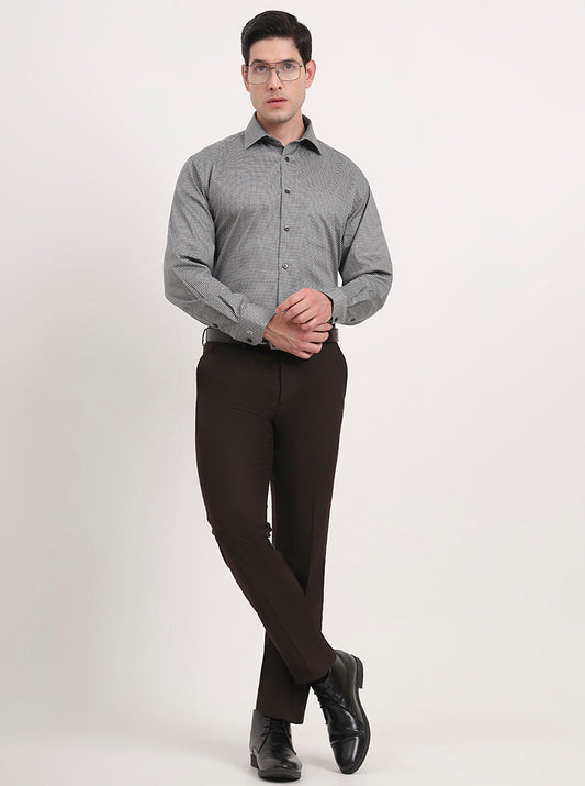 Brown Solid Slim Fit Formal Trouser | Greenfibre