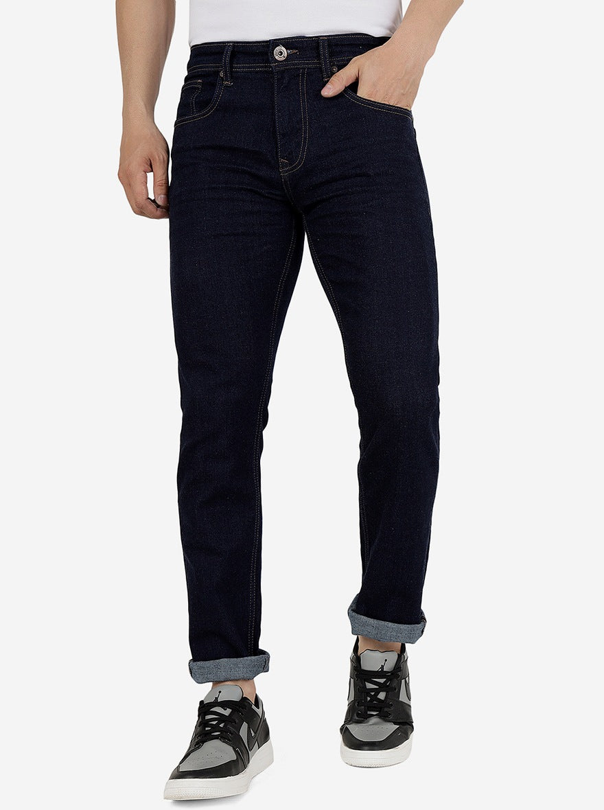 Blue Solid Straight Fit Jeans | Greenfibre