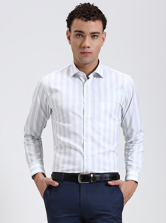 White Striped Slim Fit Formal Shirt | Greenfibre