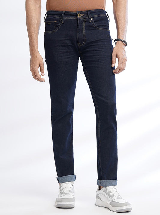Navy Blue Washed Narrow Fit Jeans | Greenfibre