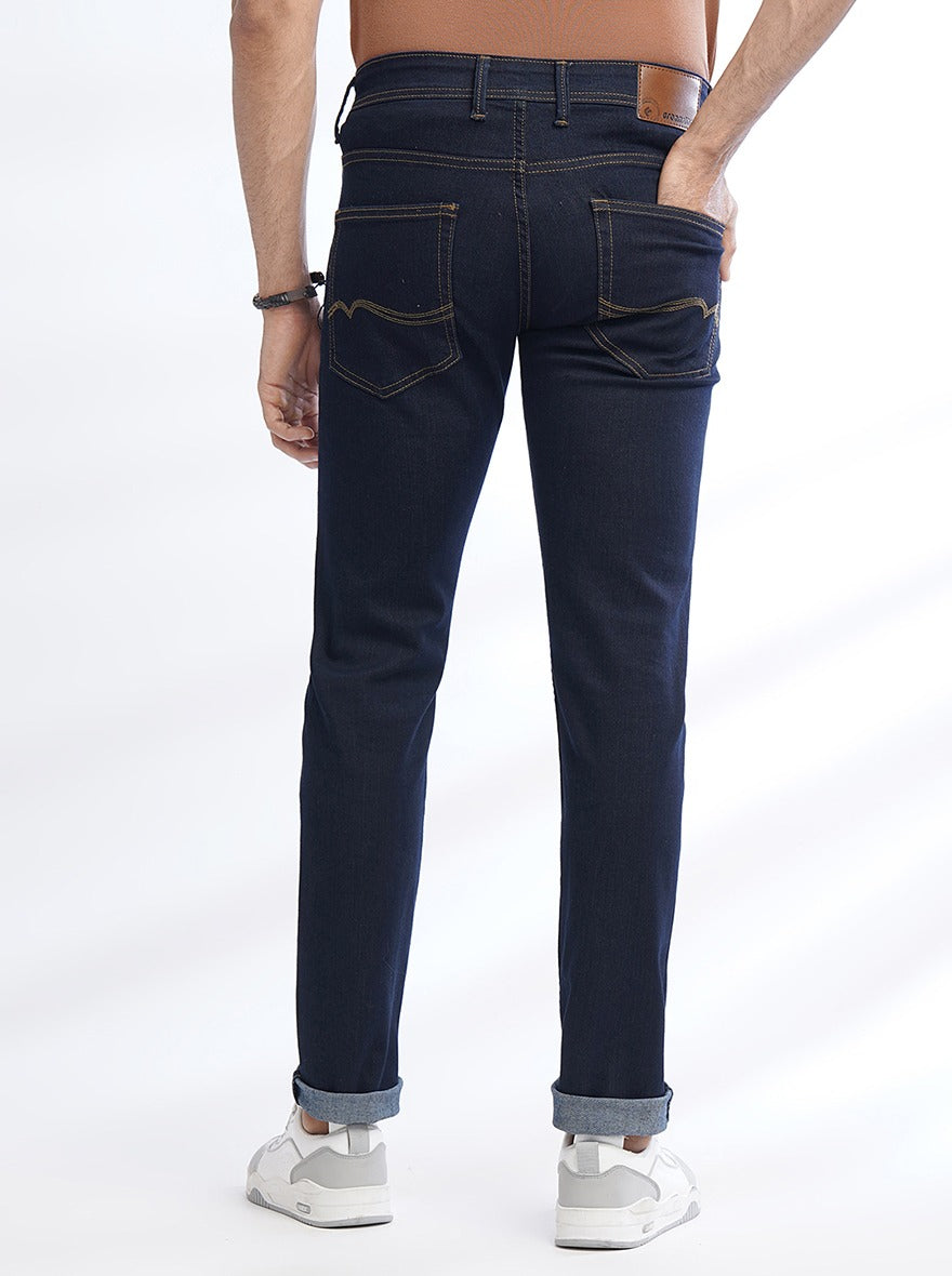 Navy Blue Washed Narrow Fit Jeans | Greenfibre