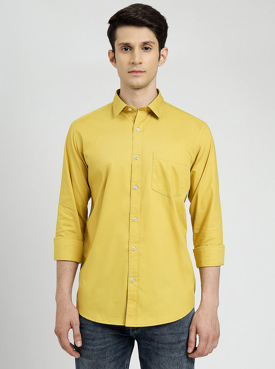 Yellow Solid Smart Fit Semi Casual Shirt | Greenfibre