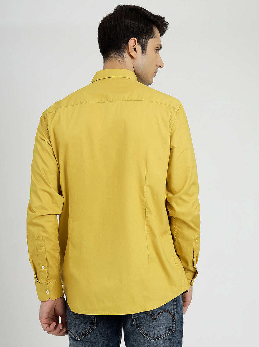 Yellow Solid Smart Fit Semi Casual Shirt | Greenfibre