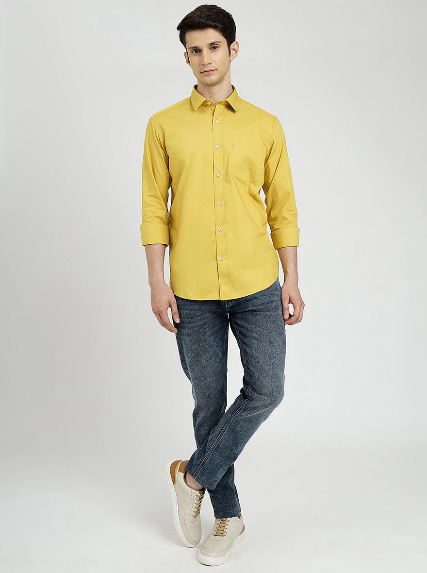 Yellow Solid Smart Fit Semi Casual Shirt | Greenfibre