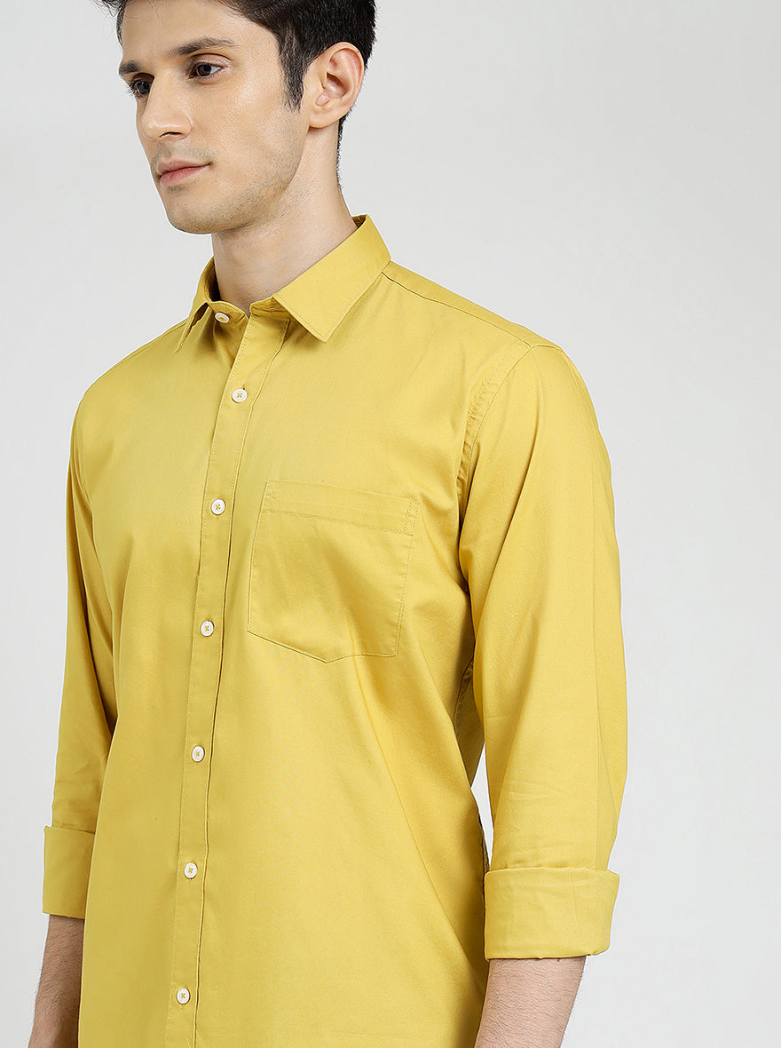 Yellow Solid Smart Fit Semi Casual Shirt | Greenfibre