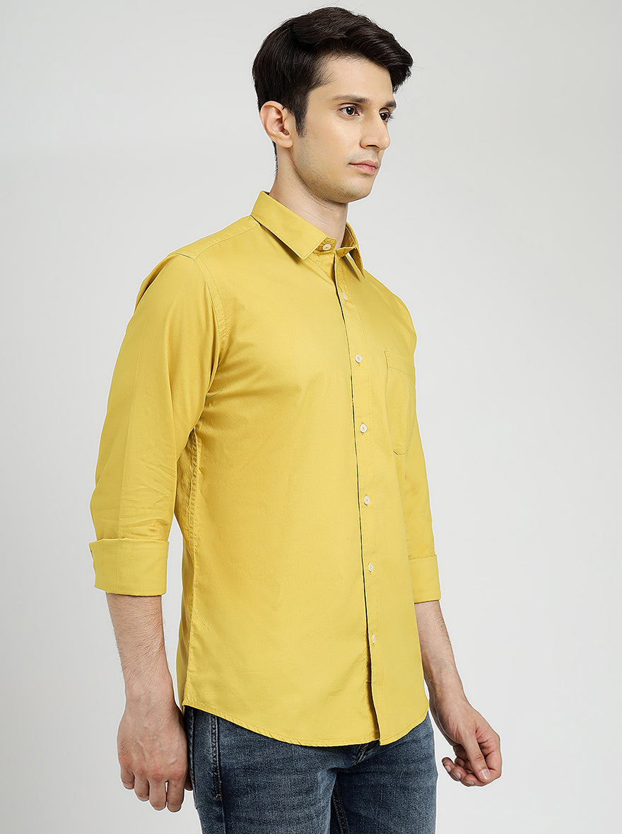 Yellow Solid Smart Fit Semi Casual Shirt | Greenfibre