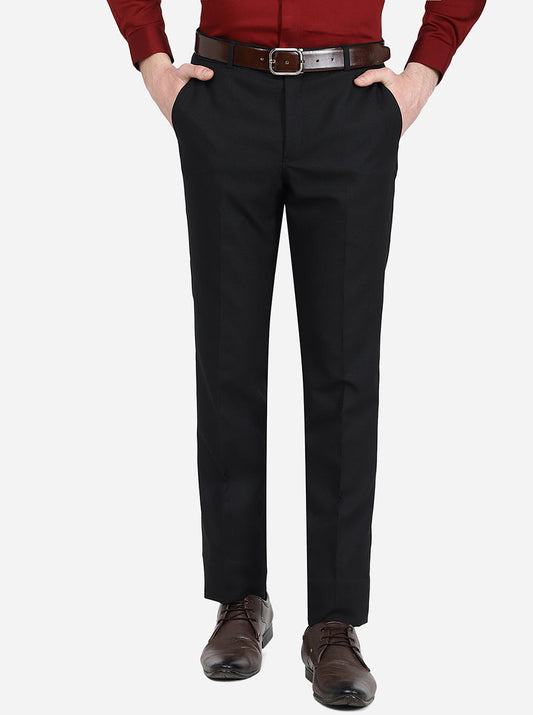 Black Solid Slim Fit Formal Trouser | Greenfibre