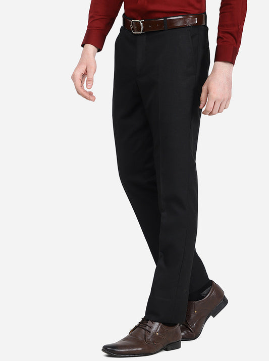 Black Solid Slim Fit Formal Trouser | Greenfibre