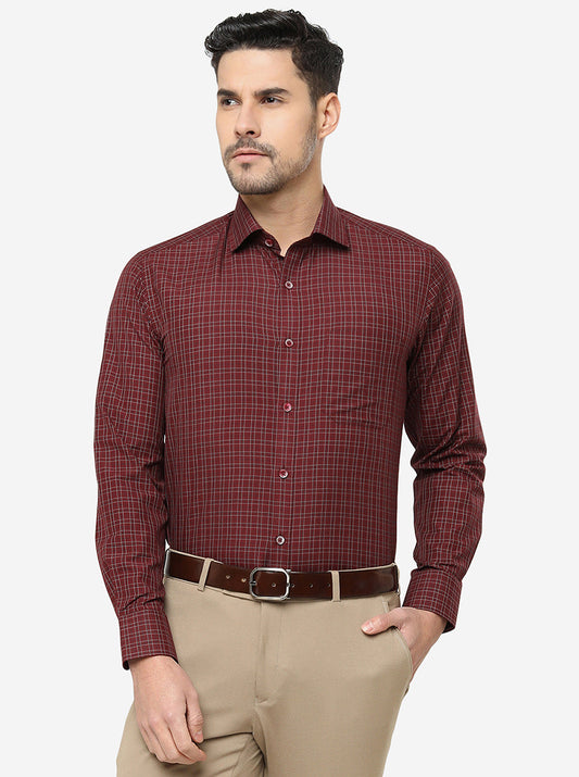 Red Checked Slim Fit Formal Shirt | Greenfibre