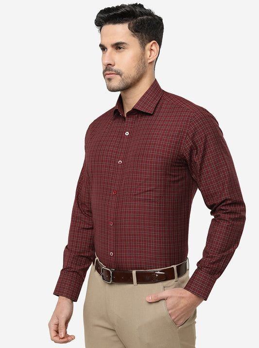 Red Checked Slim Fit Formal Shirt | Greenfibre