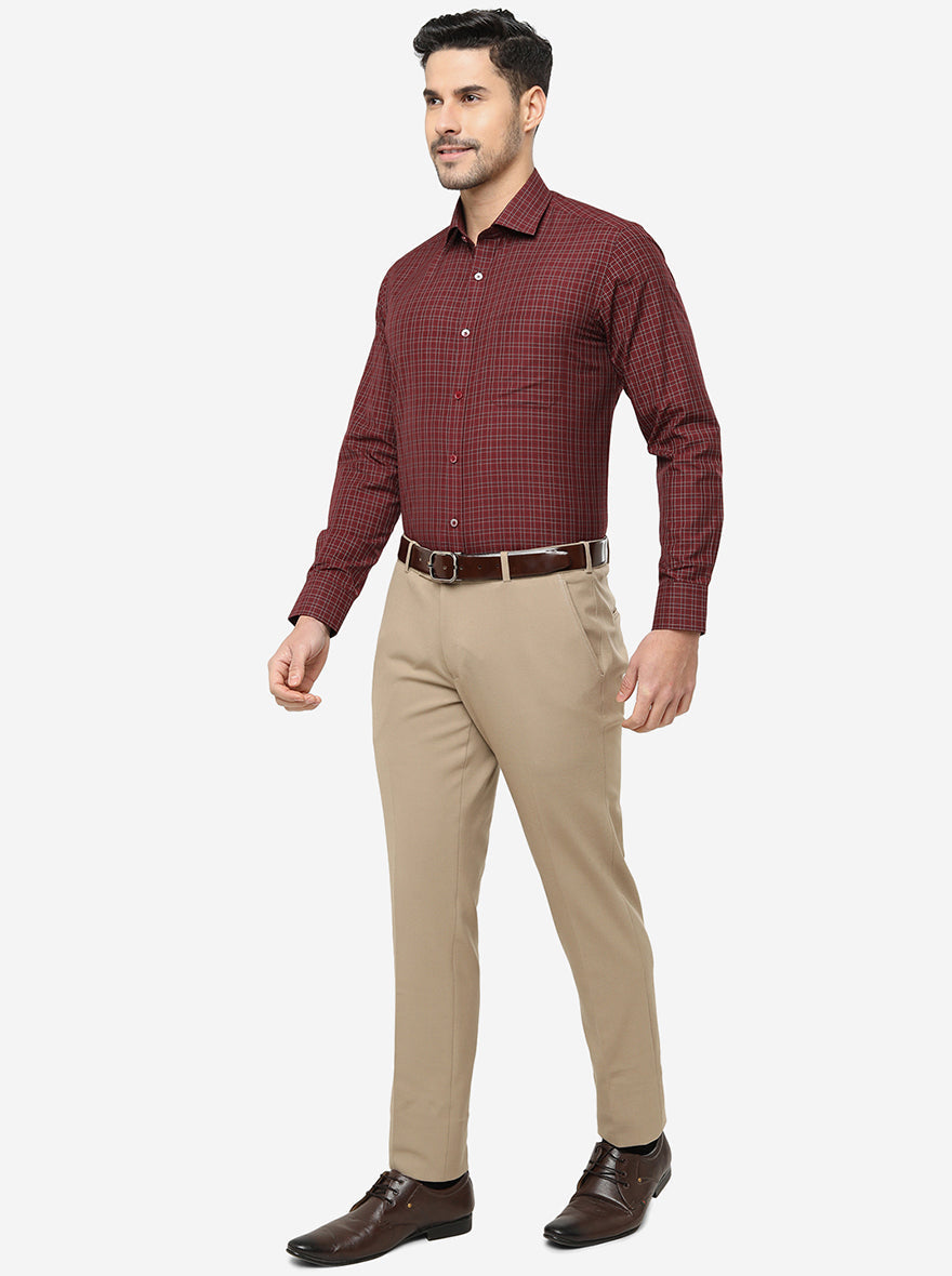 Red Checked Slim Fit Formal Shirt | Greenfibre
