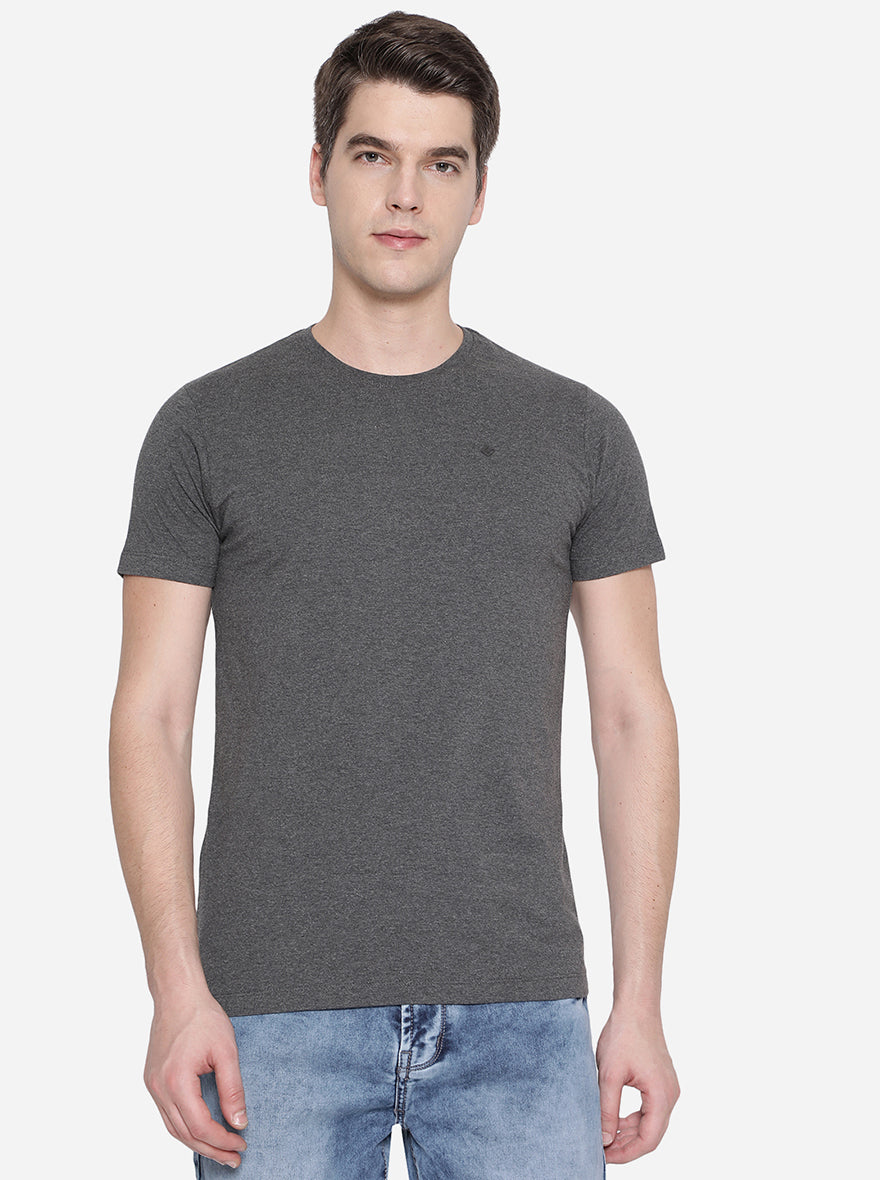 Charcoal Grey Solid Slim Fit T-Shirt | Greenfibre