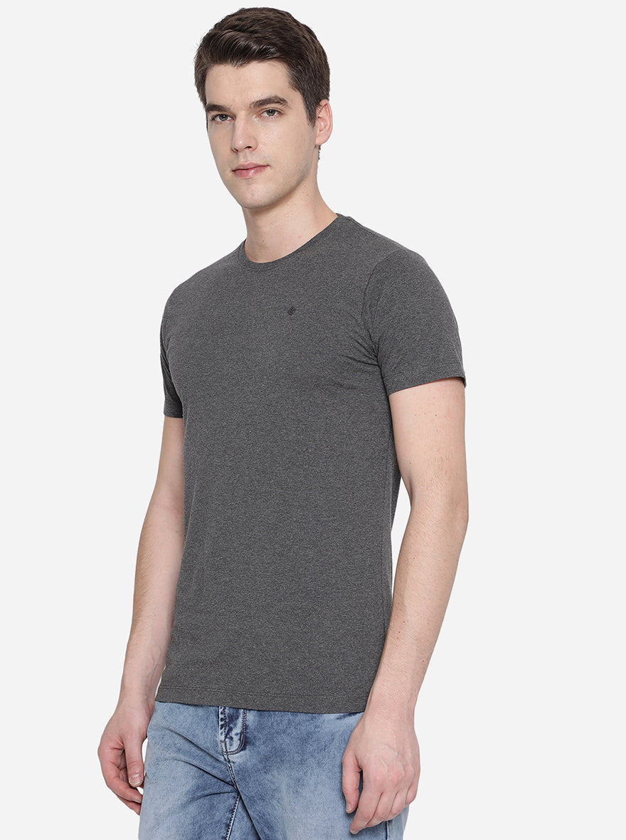 Charcoal Grey Solid Slim Fit T-Shirt | Greenfibre