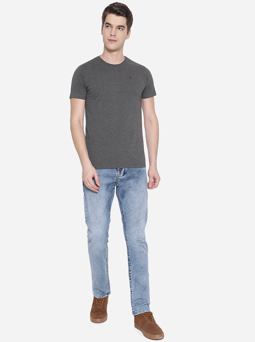 Charcoal Grey Solid Slim Fit T-Shirt | Greenfibre