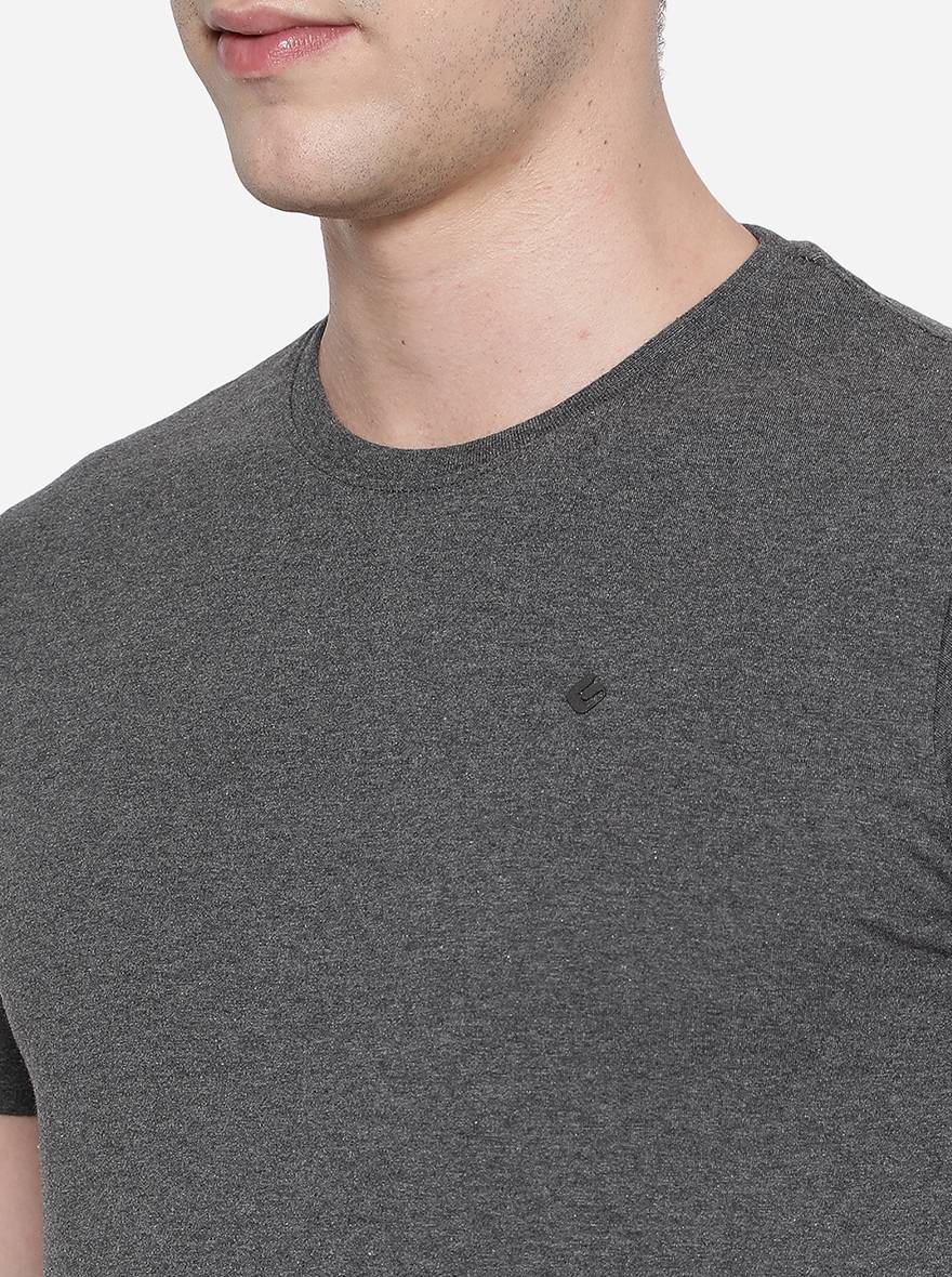 Charcoal Grey Solid Slim Fit T-Shirt | Greenfibre