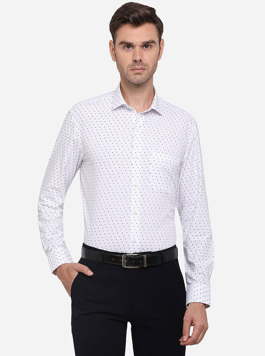 White & Black Printed Regular Fit Formal Shirt | Greenfibre