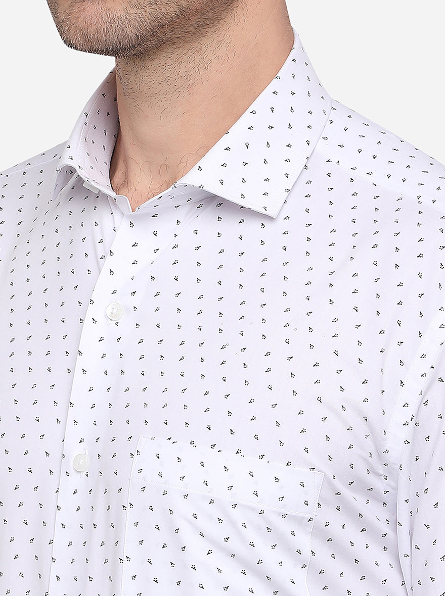 White & Black Printed Regular Fit Formal Shirt | Greenfibre