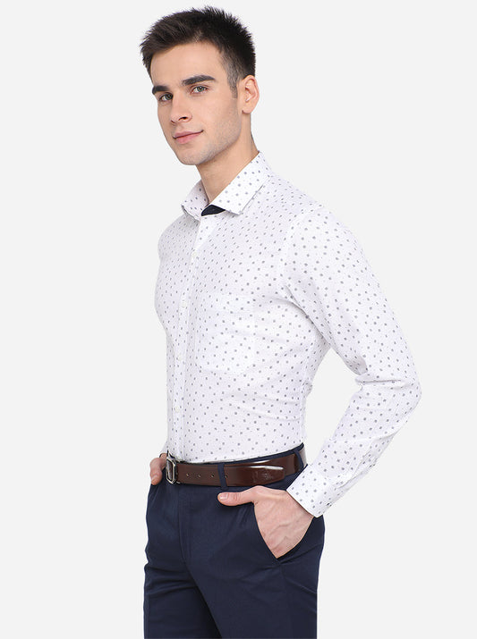 White & Blue Printed Slim Fit Formal Shirt | Greenfibre