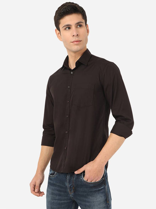 Jet Black Solid Slim Fit Semi Casual Shirt | Greenfibre