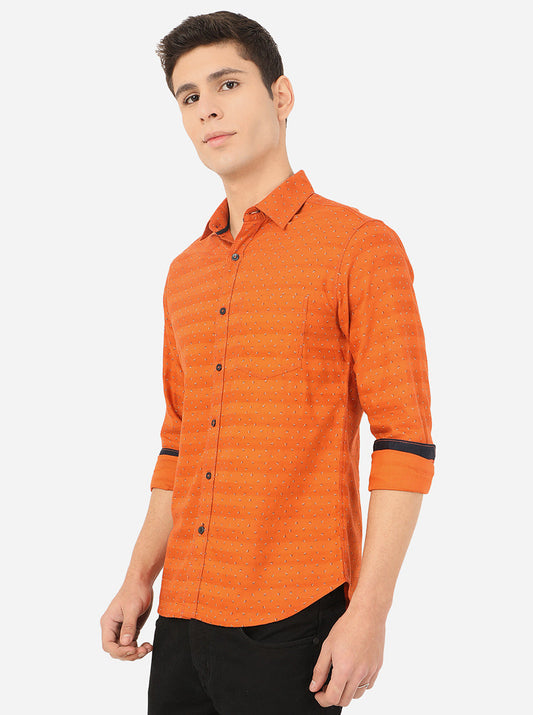 Apricot Orange Printed Slim Fit Semi Casual Shirt | Greenfibre