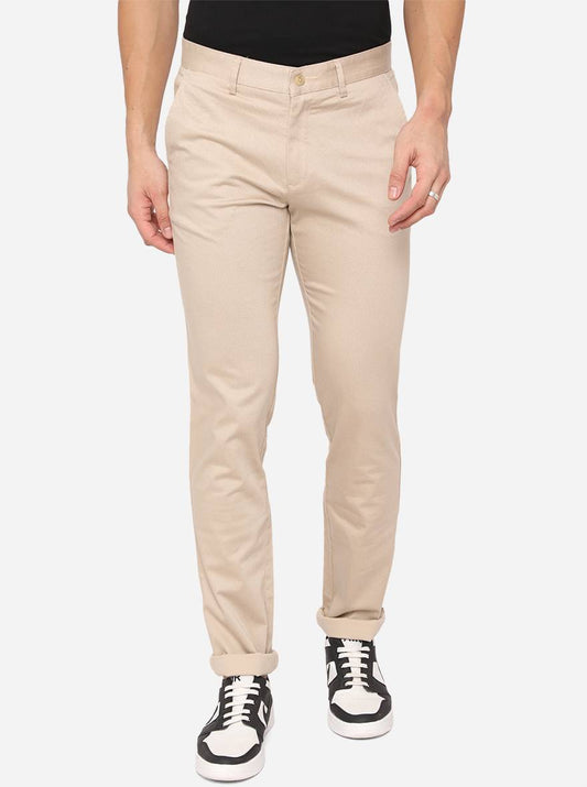 Beige Solid Slim Fit Casual Trouser | Greenfibre