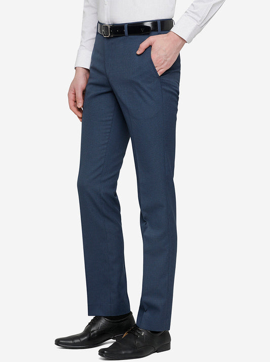 Navy Blue Solid Slim Fit Formal Trouser | Greenfibre